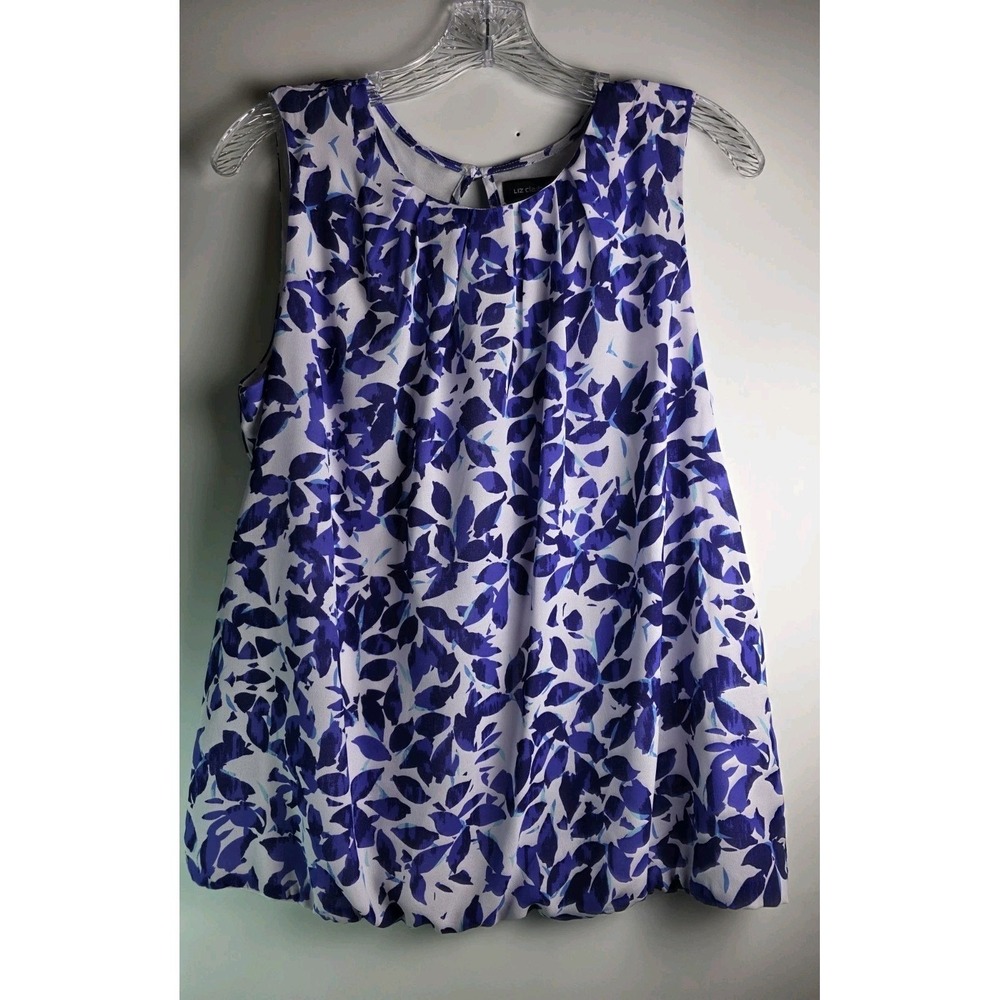Liz‎ Claiborne Career Medium Blue Floral Sleeveless Blouse Top